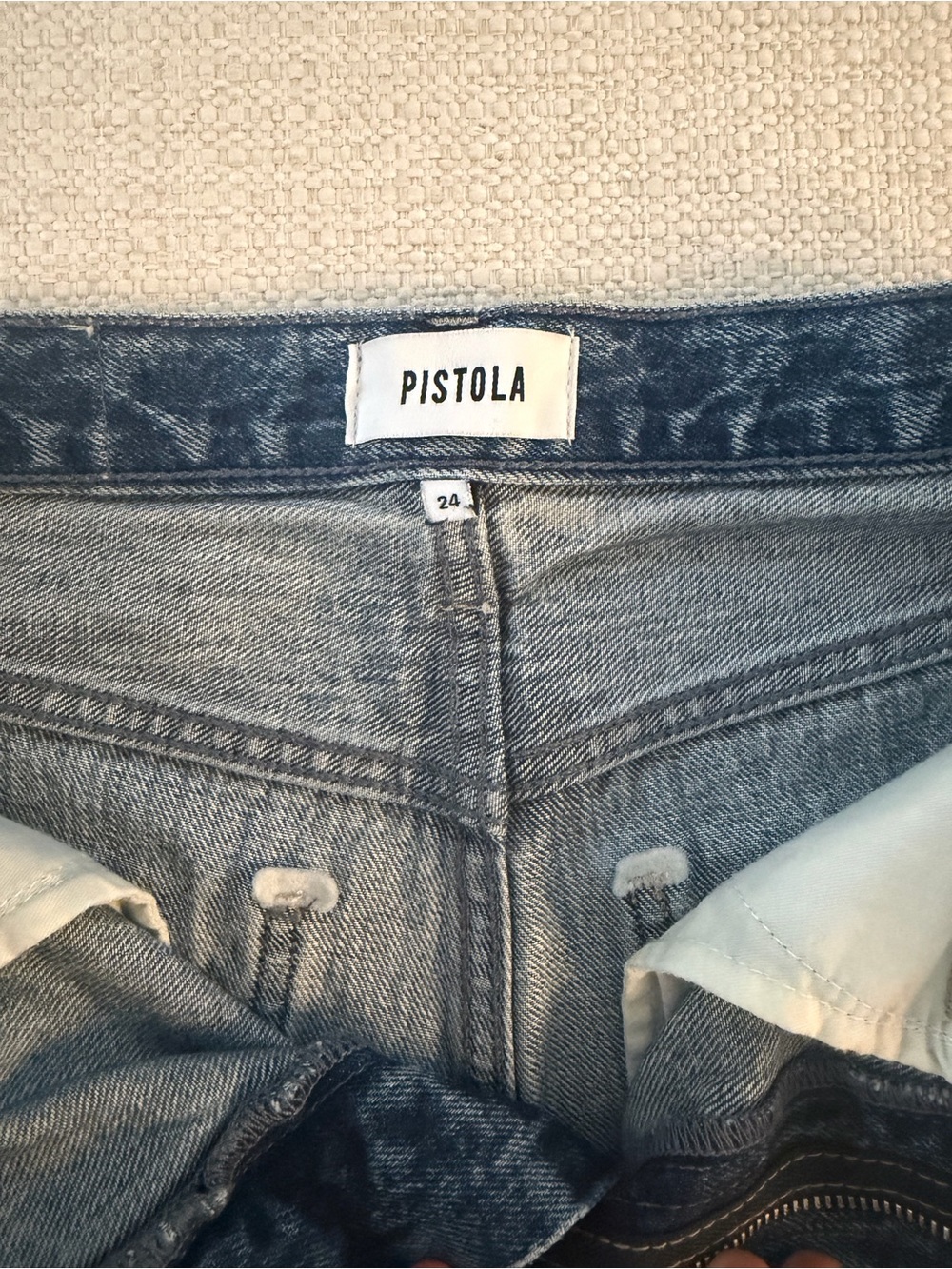 Revolve Pistola Light Blue High Waist A-Line Denim Shorts 24 - Picture 6 of 6